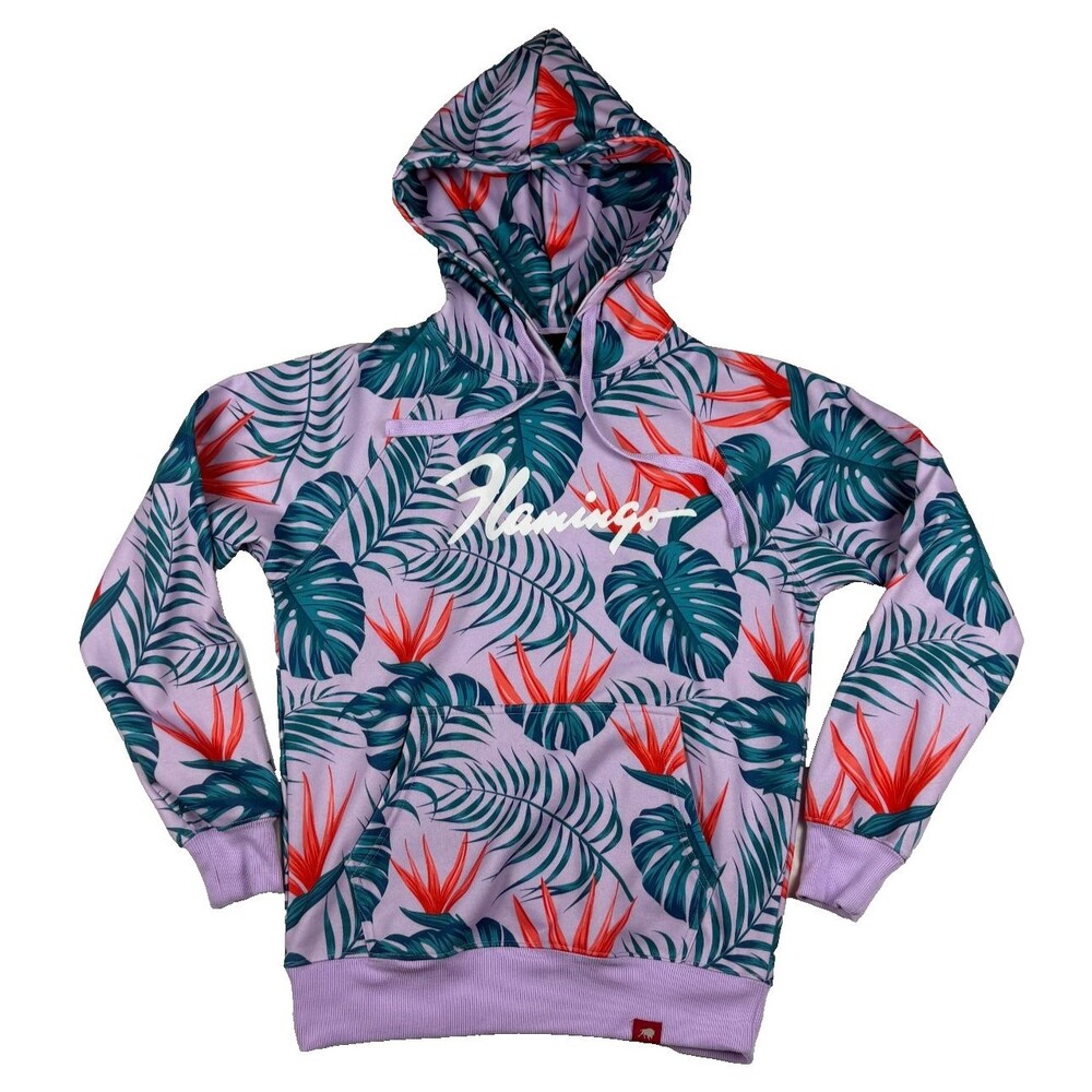Sportiqe Flamingo Merch Tropical Lilac Floral Hoodie Sweatshirt Womens Small EUC